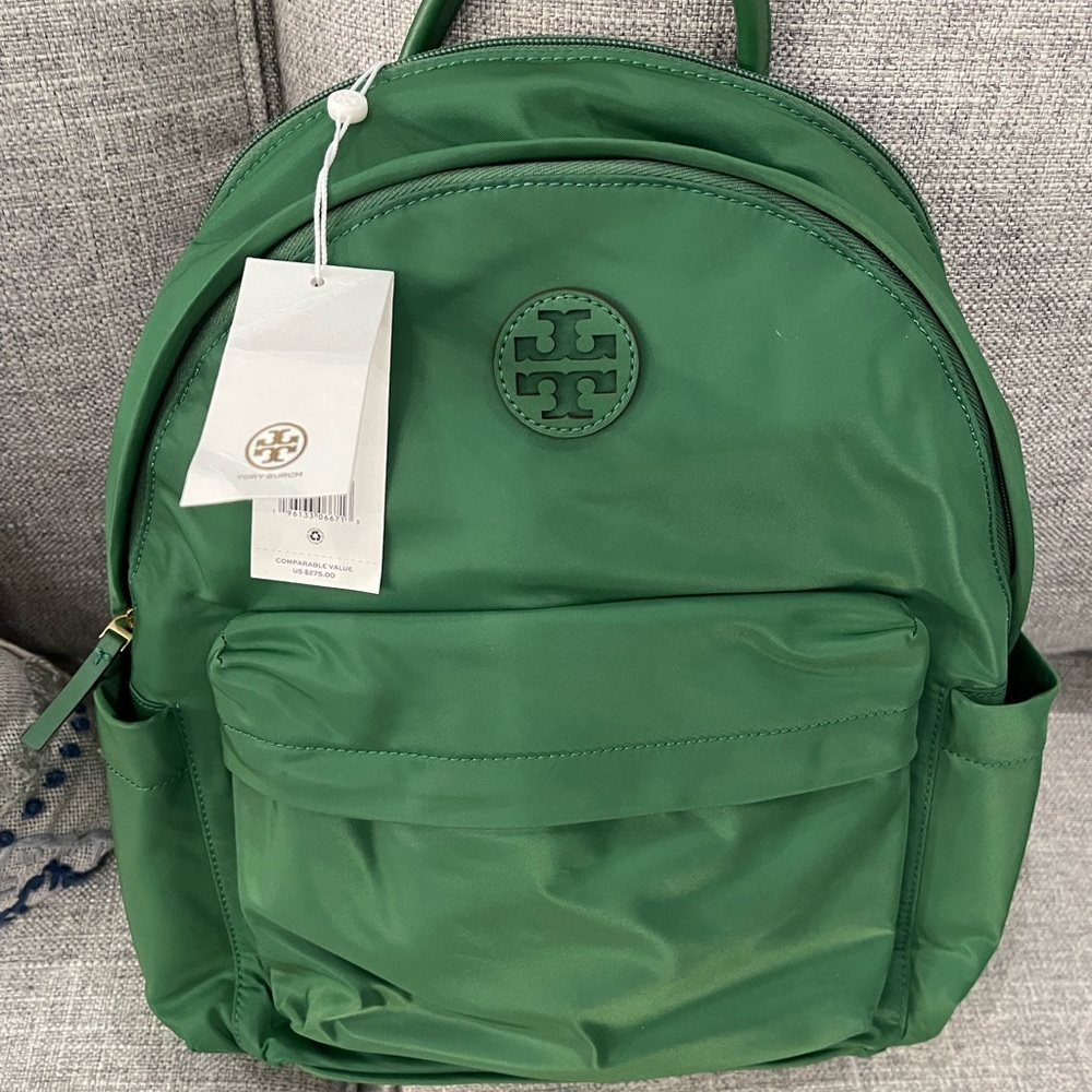 Tory Burch green nylon backpack